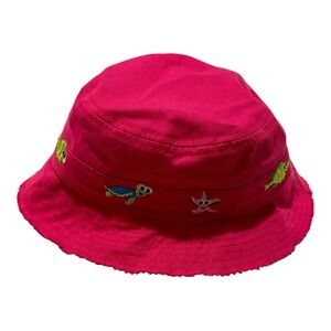 Infant Bright Pink Bucket Hat with Embroidered Sea Creatures